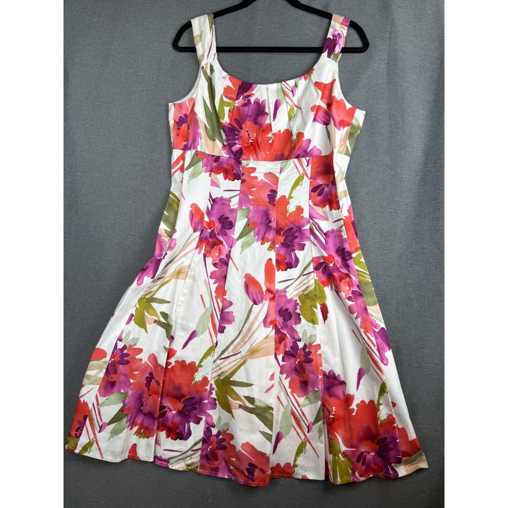 Dressbarn Floral Fit and Flare Midi Dress Red Purple White Size 12 Sleeveless